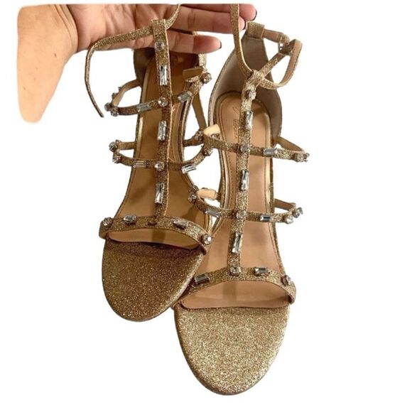 Badgley Mischka Jewel Adela embellished strappy gold evening sandals si… - Picture 3 of 12